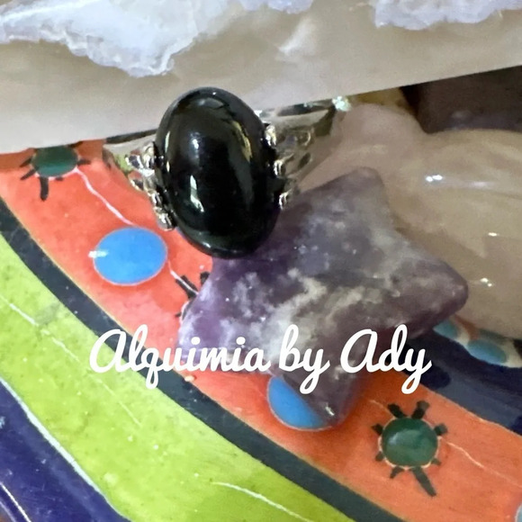 Oval silver statement ring black onyx boho - Picture 2 of 3